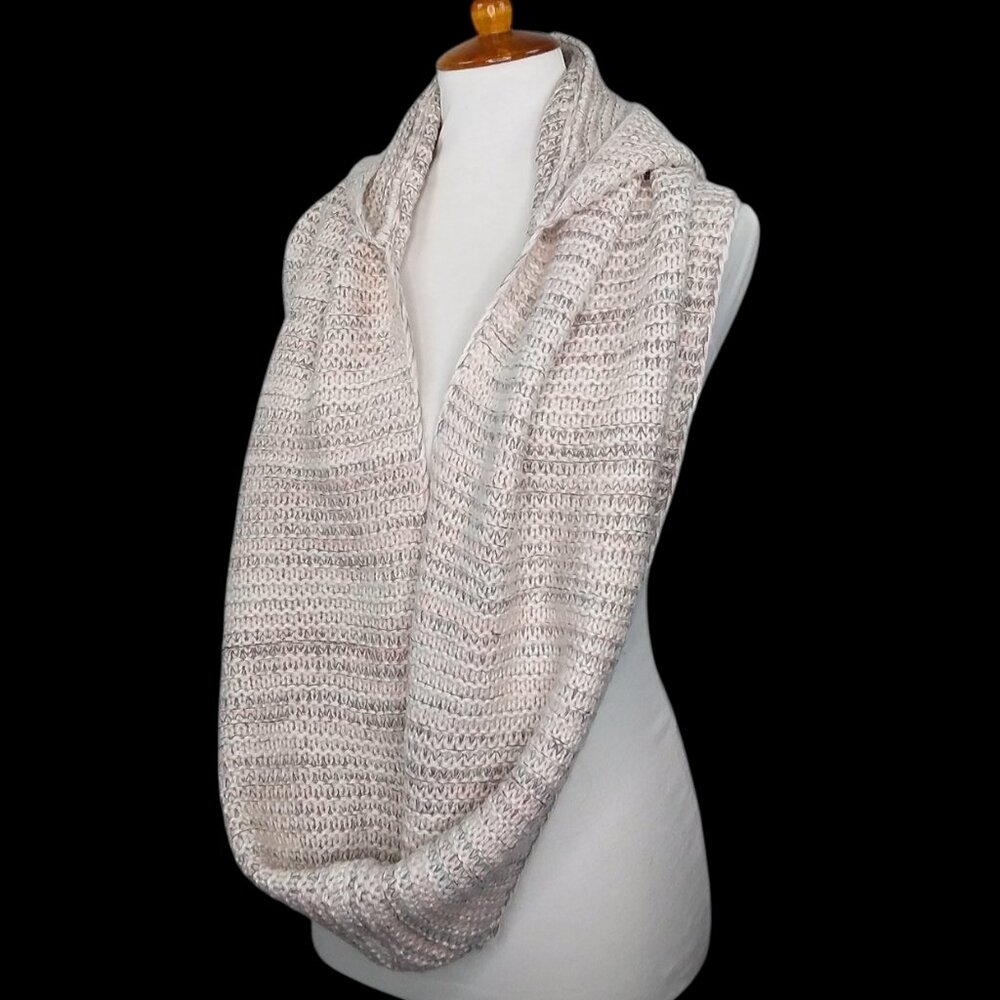 Earthbound Hooded Infinity Scarf Knit Cream Pink Gray Forest Fairy Ren Costume